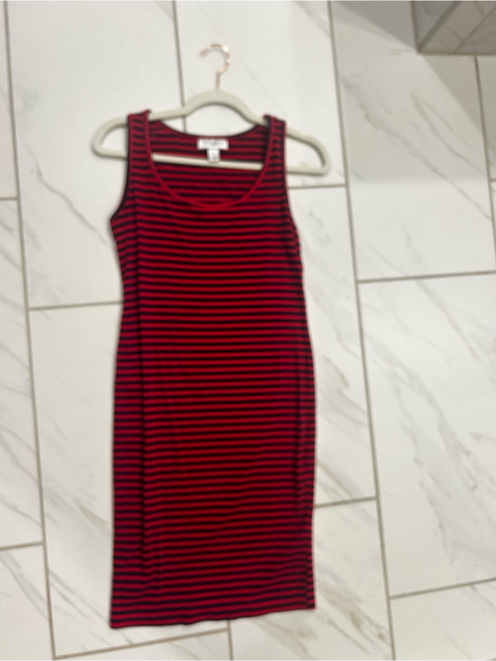 Motherhood Maternity Red and Navy Striped Sleeveless Midi Dress